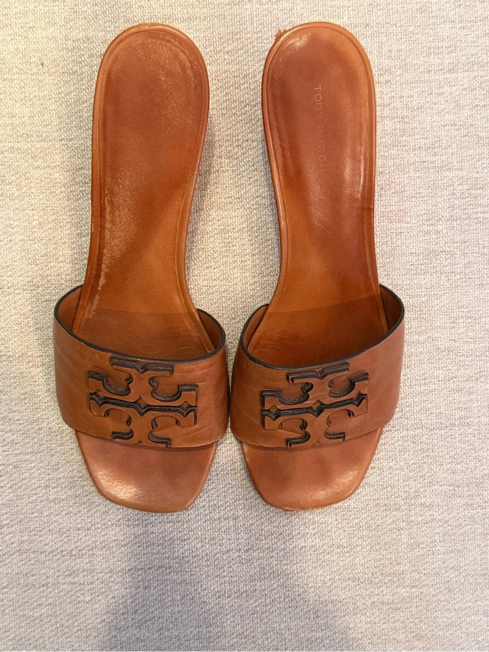 Tory Burch Brown Leather Logo Slide Sandals